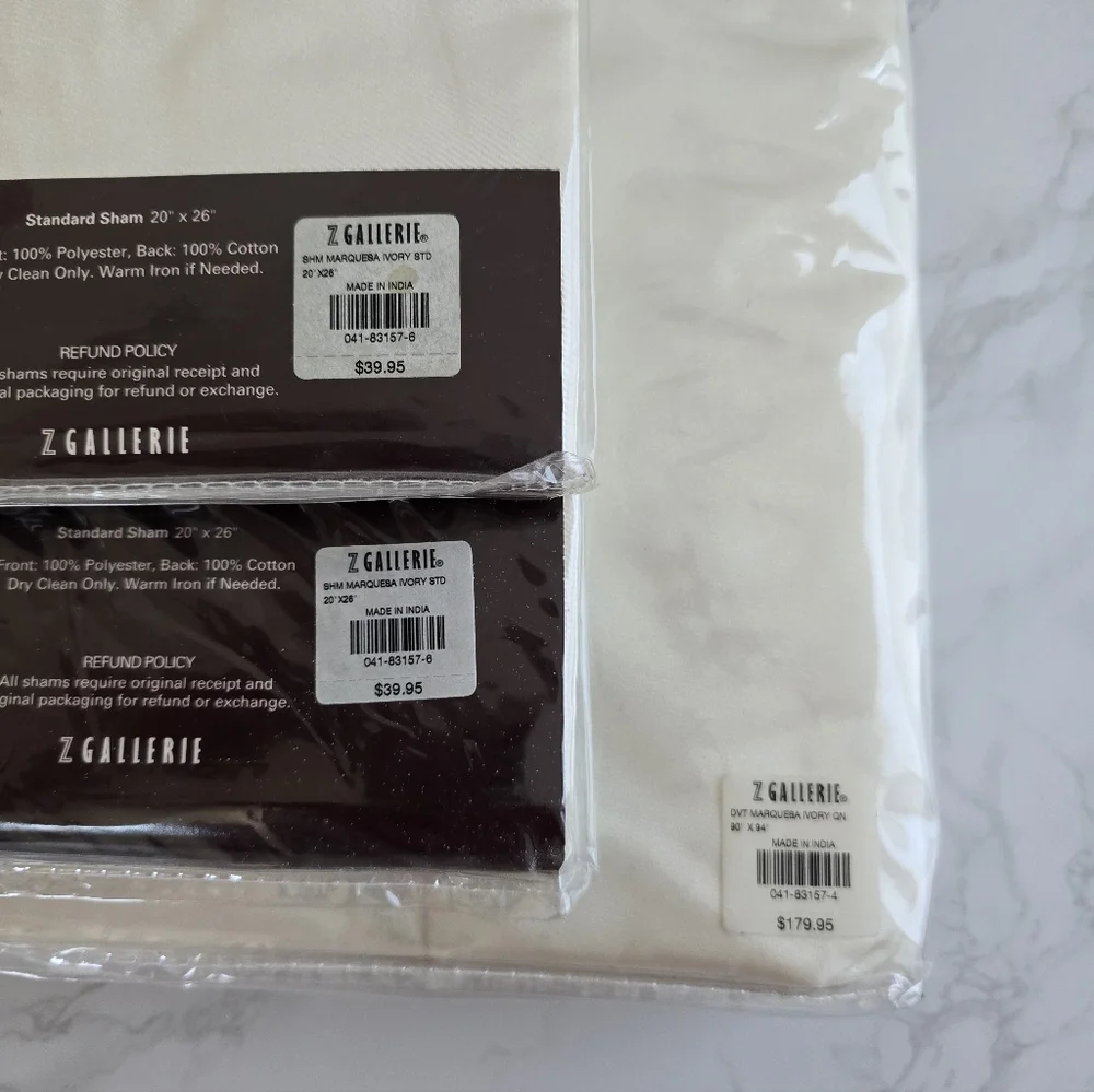 NIB Z Gallerie Marquesa Queen Duvet and Standard Shams (2)